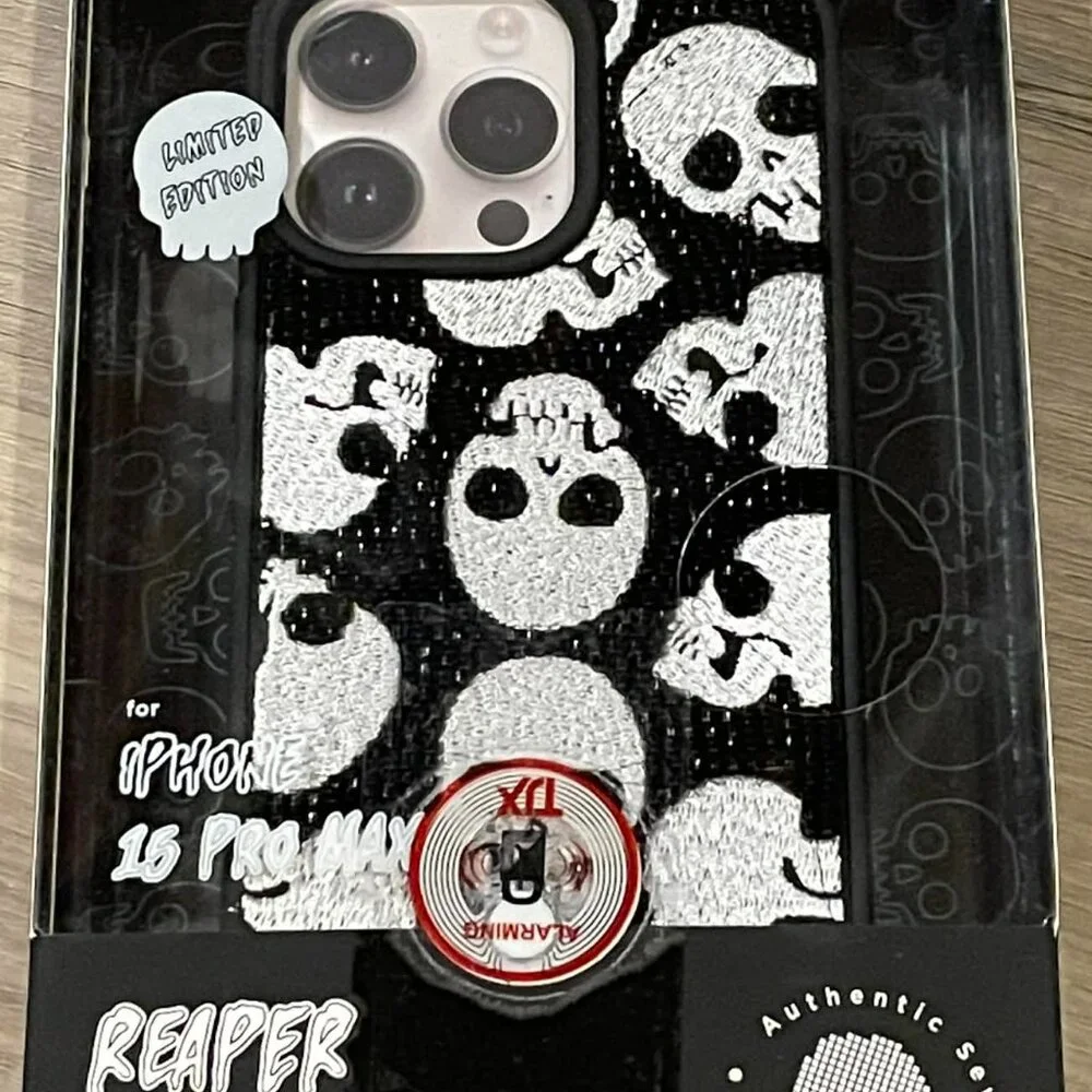 Pink Sky REAPER SKULL iPhone 15 PRO Max Case Beaded Limited Edition Halloween